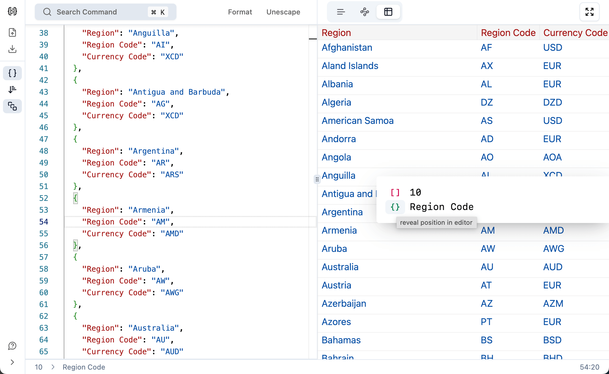 Table view mode